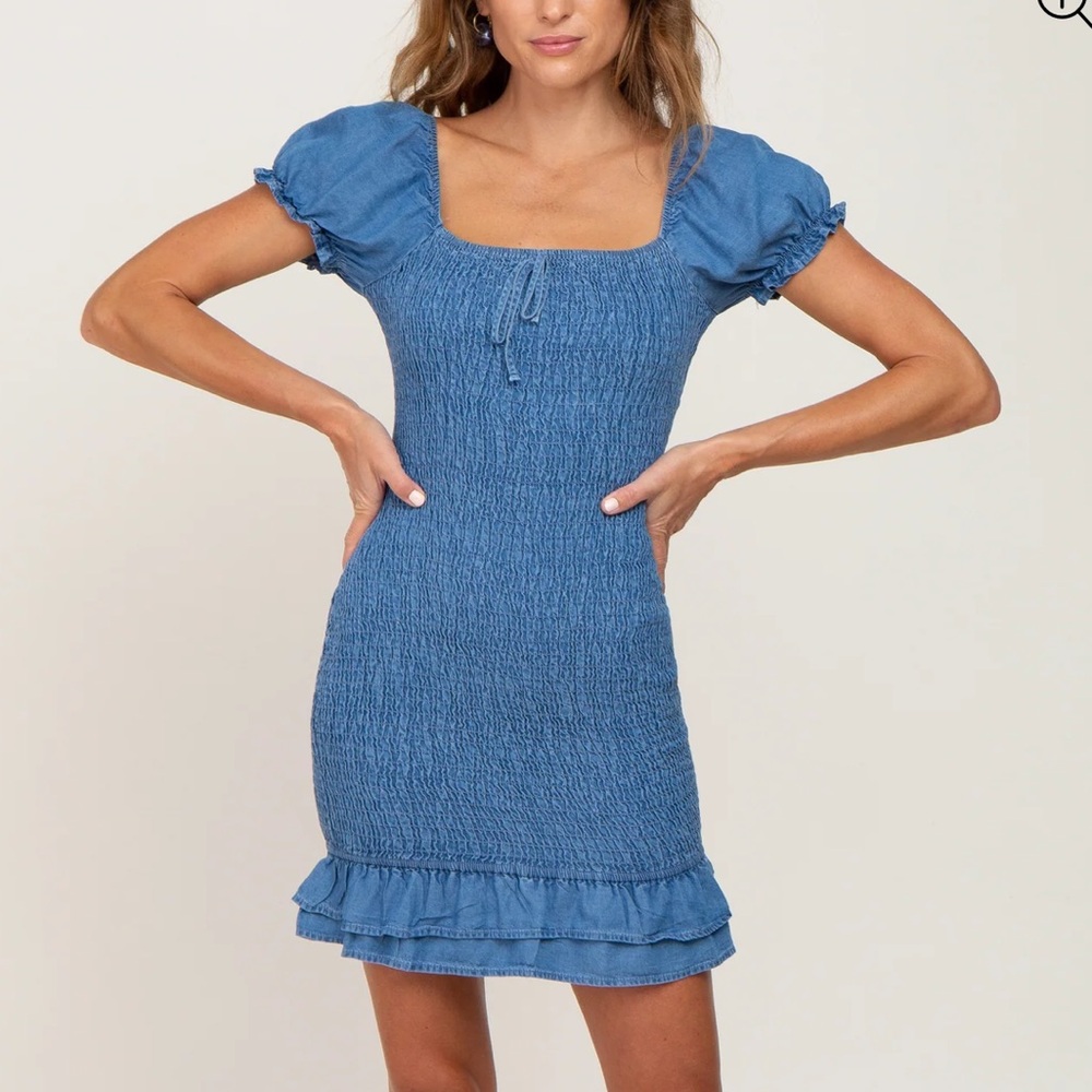 NWT Pinkblush Blue Chambray Smocked Mini Dress